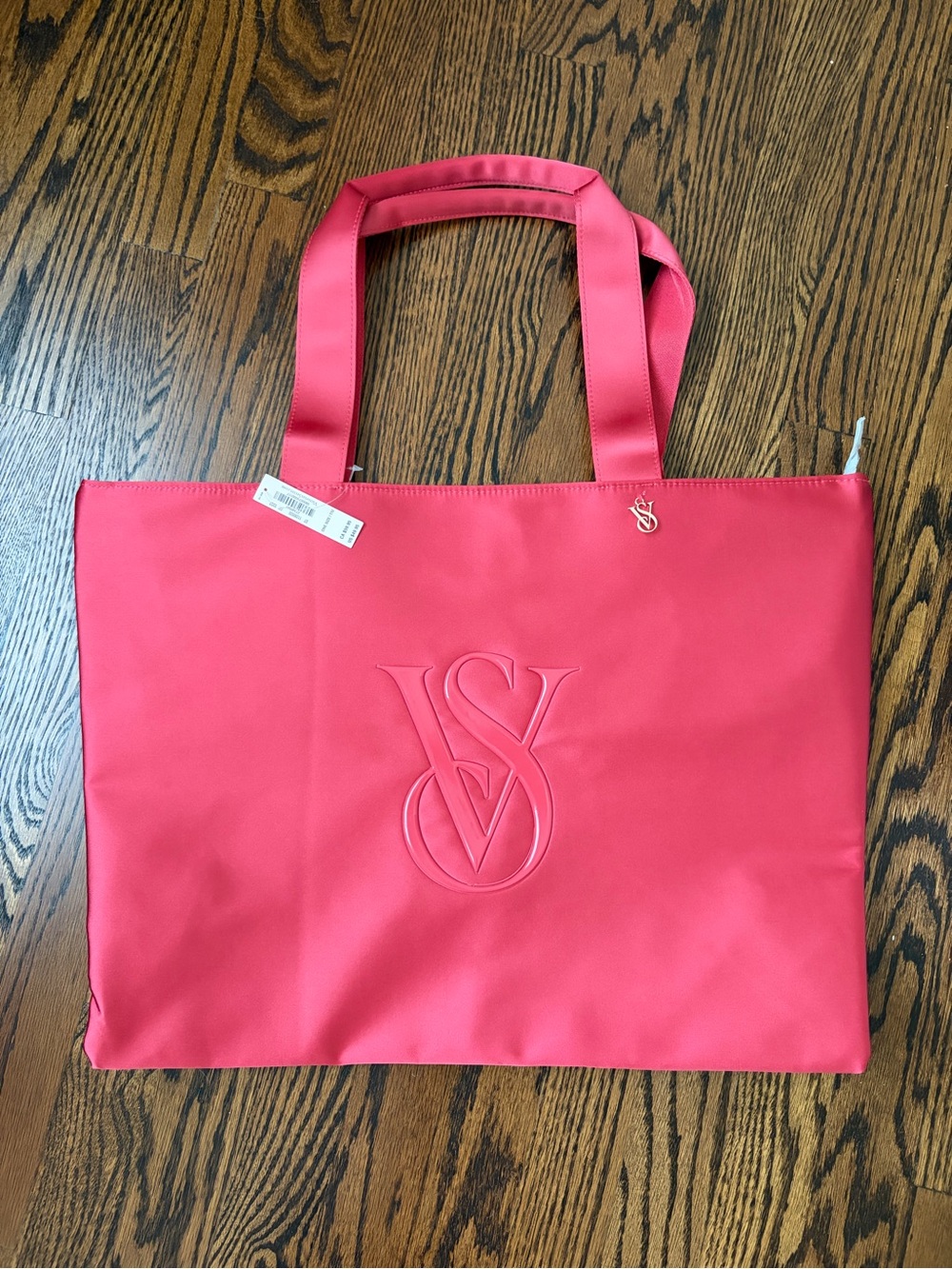 Victorias Secret Wild Watermelon Satin Tote Bag Embossed Logo Beach Bag Red Pink